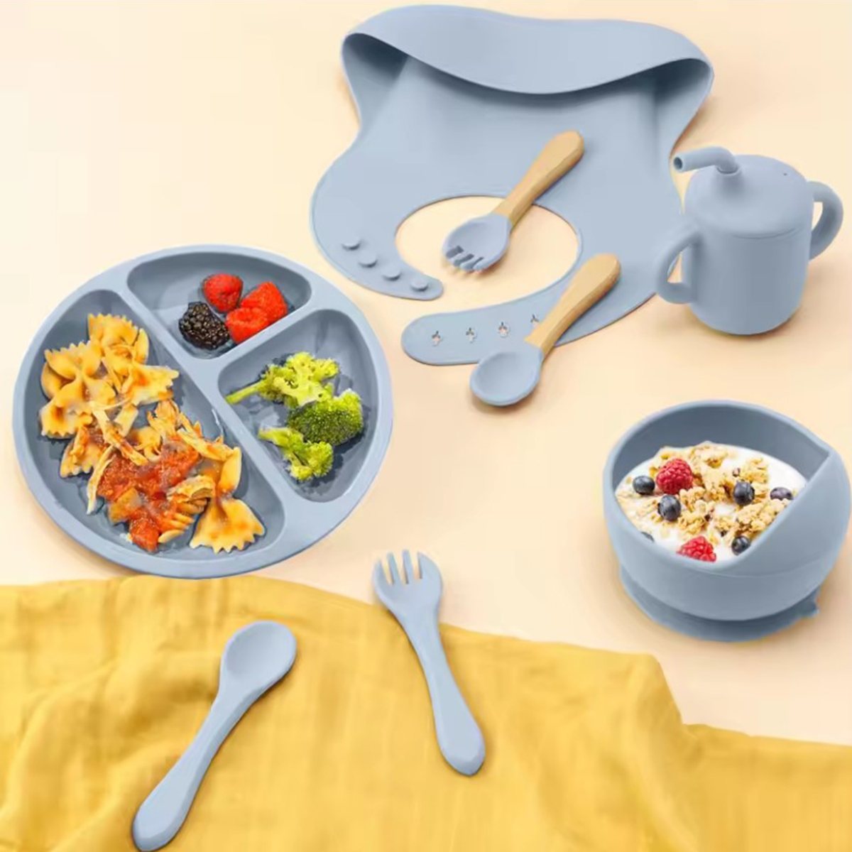 Suction Base Premium Baby Silicone Feeding Set